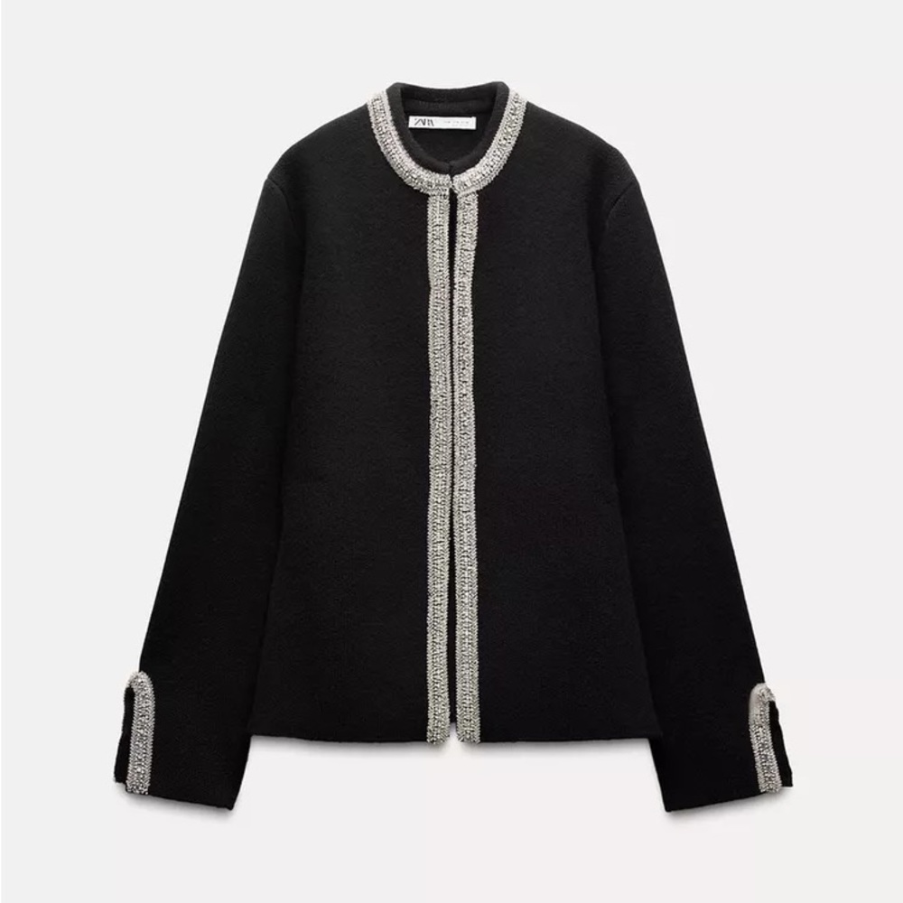 NWT Zara Jacket | ZARA 100% WOOL BEADED CARDIGAN/ JACKET (Size: M) - Picture 2 of 16